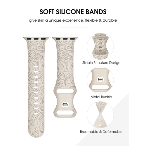 3-Pack Compatible with Apple Watch Band 42mm 44mm 45mm Women Men Soft Silicone Laser Engraved Flower Pattern Bracelet Sport Strap for iWatch Series 8