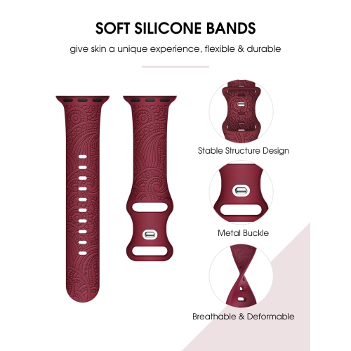 Paquet de 3 44&nbsp;mm bracelets sport en silicone à motif de fleur gravé au laser pour hommes 45&nbsp;mm de 42&nbsp;mm compatibles avec les montres