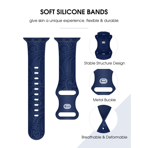 3 Packs Compatible with Apple Watch Band 42mm 44mm 45mm Women Men Soft Silicone Laser Engraved Flower Pattern Bracelet Cute Sport Strap for iWatch