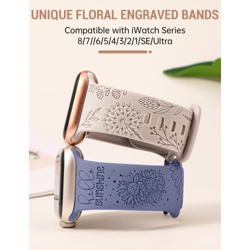 Paquet de 44&nbsp;mm bracelets compatibles avec le bracelet sport 49&nbsp;mm pour femmes en silicone 45&nbsp;mm de 42&nbsp;mm avec fleur de tournesol