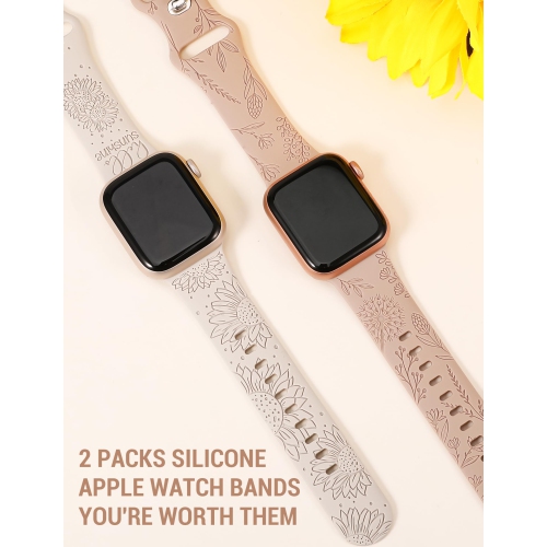Paquet de 44&nbsp;mm bracelets compatibles avec le bracelet sport 49&nbsp;mm pour femmes en silicone 45&nbsp;mm de 42&nbsp;mm avec fleur de tournesol