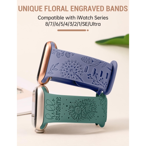 Paquet de 44&nbsp;mm bracelets compatibles avec le bracelet sport 49&nbsp;mm pour femmes en silicone 45&nbsp;mm de 42&nbsp;mm avec fleur de tournesol