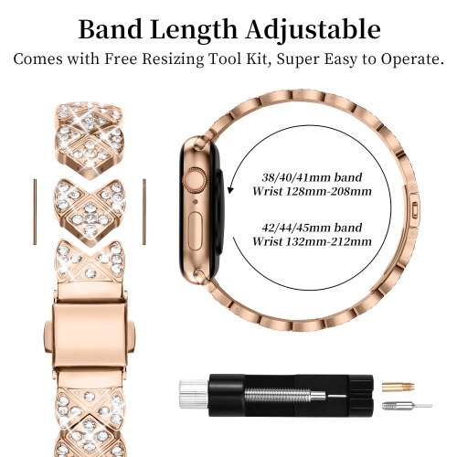 Apple Watch Band 44mm with Case Women,Jewelry Bling Metal Straps Bracelet for Apple Watch Bands Series 8 SE 7 6 5 4 3 2 1(44mm Rose Gold)