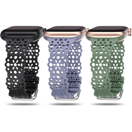 HLD  Lace Silicone Bands Compatible \w Apple Watch Band 38MM 40MM 41MM for Women Men, Hollow-Out Design Wristbands Soft Sport Straps for Iwatch Series