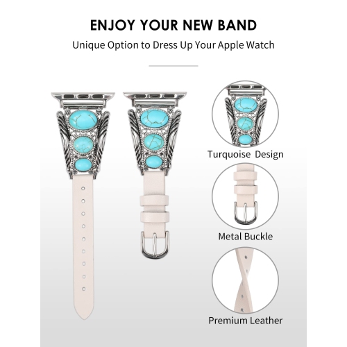 Bracelet en cuir compatible avec le bracelet Apple Watch 41 mm montre 38 mm 40 mm femmes Turquoise rétro bijoux pierres de Bohême