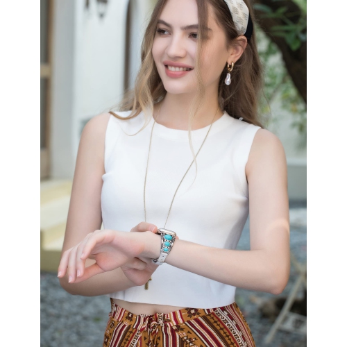 Bracelet en cuir compatible avec le bracelet Apple Watch 41 mm montre 38 mm 40 mm femmes Turquoise rétro bijoux pierres de Bohême