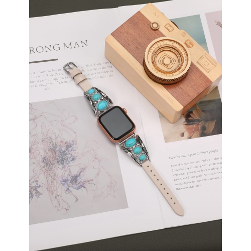 Bracelet en cuir compatible avec le bracelet Apple Watch 41 mm montre 38 mm 40 mm femmes Turquoise rétro bijoux pierres de Bohême