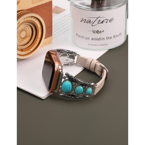 Bracelet en cuir compatible avec le bracelet Apple Watch 41 mm montre 38 mm 40 mm femmes Turquoise rétro bijoux pierres de Bohême