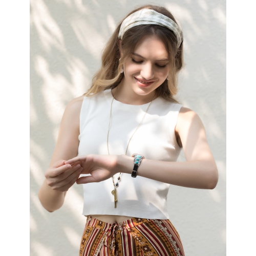 Leather Bracelet Compatible with Apple Watch Band 41mm 40mm 38mm Women Vintage Turquoise Bohemian Stone Jewelry Designer Strap Wristband for iWatch