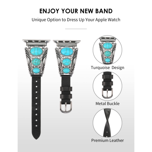 Leather Bracelet Compatible with Apple Watch Band 49mm 45mm 44mm 42mm Women Vintage Turquoise Bohemian Stone Jewelry Designer Strap for iWatch Series