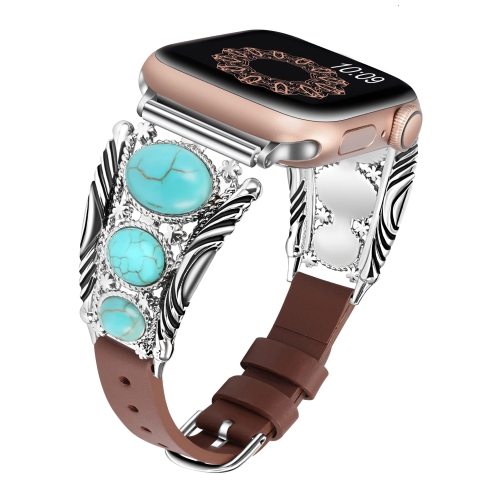 Leather Bracelet Compatible with Apple Watch Band 49mm 45mm 44mm 42mm Women Vintage Turquoise Bohemian Stone Jewelry Designer Strap for iWatch Series