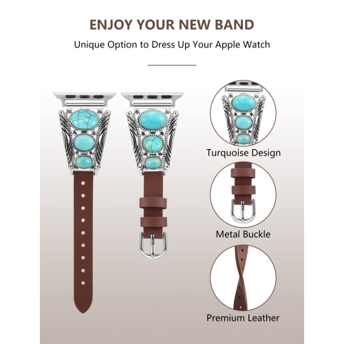 Leather Bracelet Compatible with Apple Watch Band 49mm 45mm 44mm 42mm Women Vintage Turquoise Bohemian Stone Jewelry Designer Strap for iWatch Series