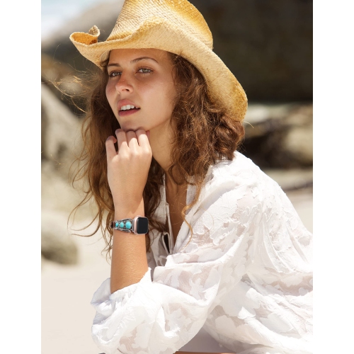 Leather Bracelet Compatible with Apple Watch Band 49mm 45mm 44mm 42mm Women Vintage Turquoise Bohemian Stone Jewelry Designer Strap for iWatch Series