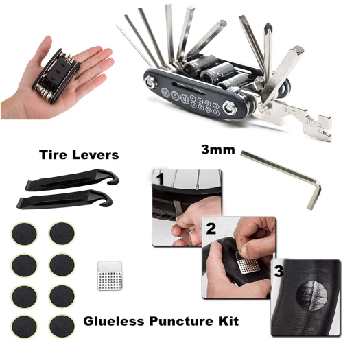Bike Repair Kit, Home Bike Portable Patches Fixes Tool with Bicycle Repair Bag & Bicycle Tire Pump for Mountain Bike and Road Bike Camping Travel