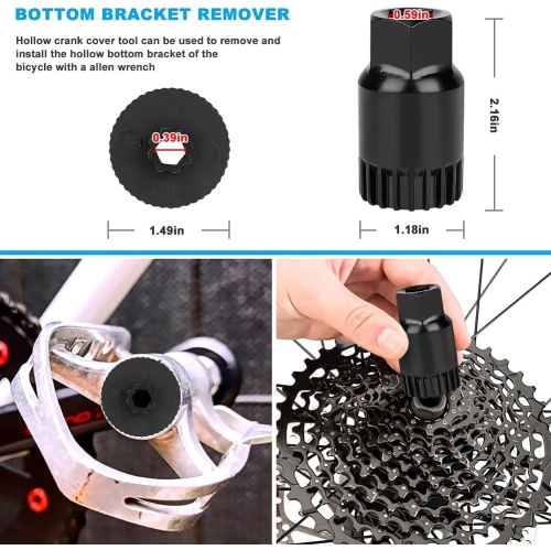 Bike Tool Kit, Including Bicycle Crank Removal Tool, 3 in 1 Bike Cassette Removal Tool, Bottom Bracket Remover, Rotor Lockring Removal Tool, Bike
