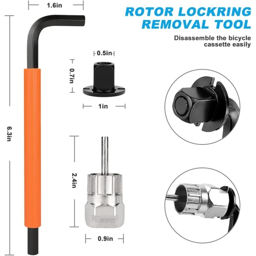 Bike Tool Kit, Including Bicycle Crank Removal Tool, 3 in 1 Bike Cassette Removal Tool, Bottom Bracket Remover, Rotor Lockring Removal Tool, Bike