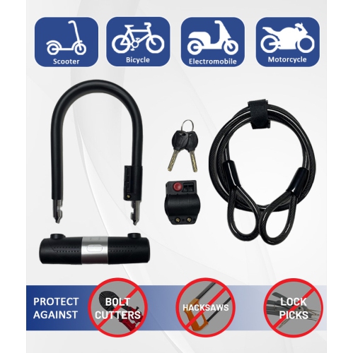 Heavy Duty Bike U Lock 14mm Shackle x 1.8m Cable Hardened Steel Bicycle Lock Anti-Theft D Lock with Mounting Bracket & 2 Keys, Certified for Road,