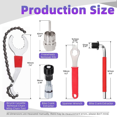 Ensemble d'outils de réparation de vélos 7 pièces, retrait de cassette de vélo 3-en-1 avec fouet à chaîne, clé auxiliaire, retrait de support, outil