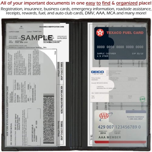 Assurance auto et porte-cartes d'enregistrement – Boîte à gants de rangement pour documents – Support de documents essentiels pour l'auto pour les