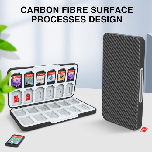 Game Card Case for Nintendo Switch Game Card, Carbon Fibre Surface Processes Design Switch Game Memory Card Storage with 24 Game Card Slots and 24