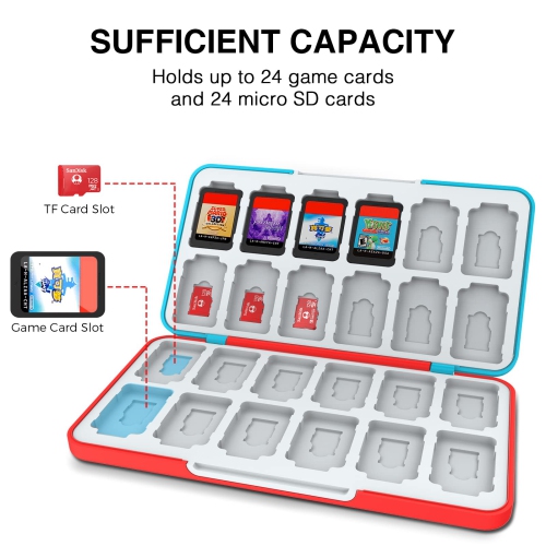 Étui pour cartes de jeu pour Nintendo Switch ou cartes mémoire microSD,  disque de stockage portatif pour jeux Switch avec 72 fentes pour cartes de  jeu et 24 fentes pour cartes microSD.