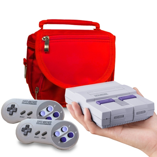 Travel Bag for Super Nintendo Mini Classic Edition - Fits Console + Cable + 2 Controllers - Includes Shoulder Strap + Carry Handle - RED