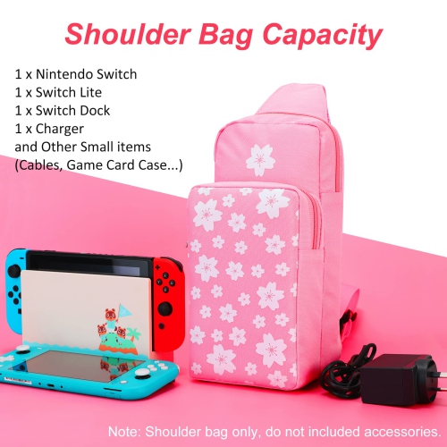 Cute Travel Bag for Nintendo Switch/OLED/Lite, Portable Shoulder Crossbody Sling Carrying Storage Backpack for NS Consolo, Charging Dock, Joy-Cons,