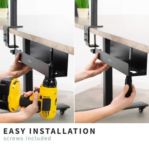 Under Desk 17 inch Cable Management Trays, Power Strip Holders, Cord Organizers, Wire Tamers for Office and Home, Black, 2 Pack, DESK-AC06-2C