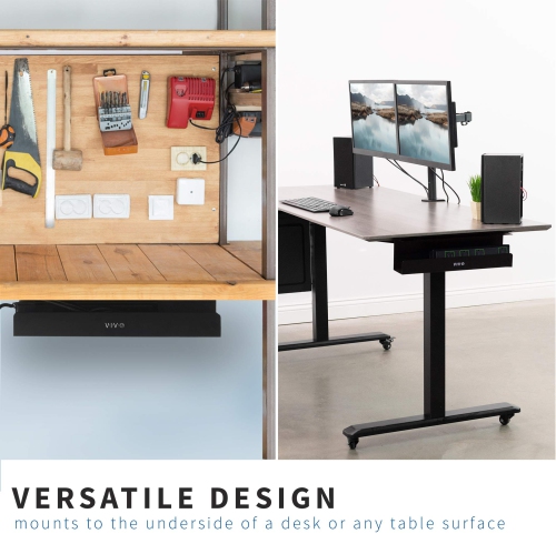 Under Desk 17 inch Cable Management Trays, Power Strip Holders, Cord Organizers, Wire Tamers for Office and Home, Black, 2 Pack, DESK-AC06-2C