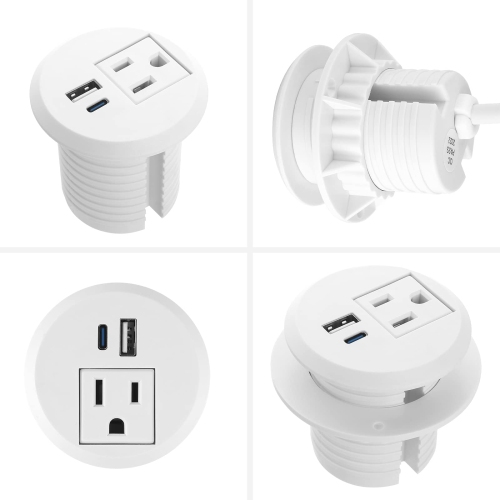 2 inch Desk Power Grommet Outlet, Power Strip Socket, 18W PD Fast Charging USB-C Grommet,Connect 1 AC Plug, Power Station Center for Furniture