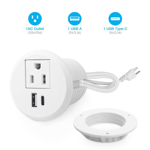 2 inch Desk Power Grommet Outlet, Power Strip Socket, 18W PD Fast Charging USB-C Grommet,Connect 1 AC Plug, Power Station Center for Furniture