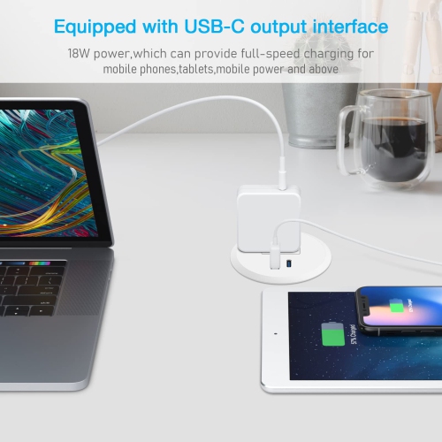 2 inch Desk Power Grommet Outlet, Power Strip Socket, 18W PD Fast Charging USB-C Grommet,Connect 1 AC Plug, Power Station Center for Furniture