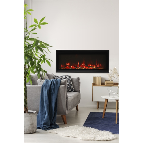 Amantii BI-50-SLIM-OD-OOB-9 Electric Fireplace –Refurbished(Good)- Built-in only with black steel surround