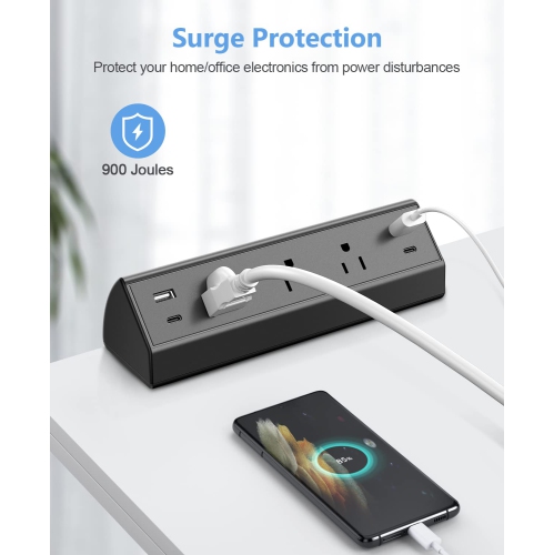 Desk Clamp Power Strip,Desktop Mount Surge Protector,40W Fast Charging Station,2 PD 20W USB C Ports,3 Outlets,6FT Flat Plug for Home,Office,Fit 1.6"