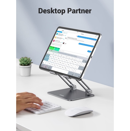 Tablet Stand Holder for Desk, Aluminum Desktop Tablet Holder Dock Adjustable Foldable Riser Compatible with iPad Pro 12.9, 9.7, 10.5, iPad Air, iPad