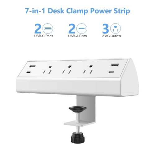 Desk Clamp Power Strip USB C,2 PD 20W USB C Charger,Total 40W Fast Charging Station,Desk Edge Mount Power Strip,3 Widely Spaced Outlets Surge