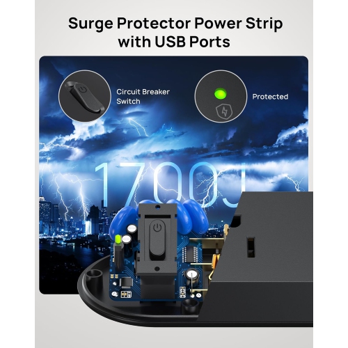 Desk Clamp Power Strip with USB-C PD 20W, Surge Protector, 4 AC Outlets & 4 USB Ports, ETL Listed, 6ft Flat Plug Extension Cord, Fits 1.97" Table