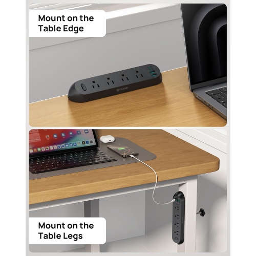 Desk Clamp Power Strip with USB-C PD 20W, Surge Protector, 4 AC Outlets & 4 USB Ports, ETL Listed, 6ft Flat Plug Extension Cord, Fits 1.97" Table