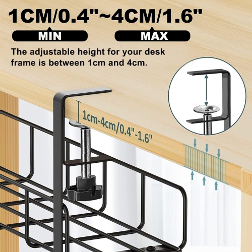 2 range-câbles sous le bureau, plateau de rangement sous le bureau sans fil, protecteur de câble, cordon de rangement de bureau, accessoires de