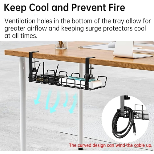 2 range-câbles sous le bureau, plateau de rangement sous le bureau sans fil, protecteur de câble, cordon de rangement de bureau, accessoires de