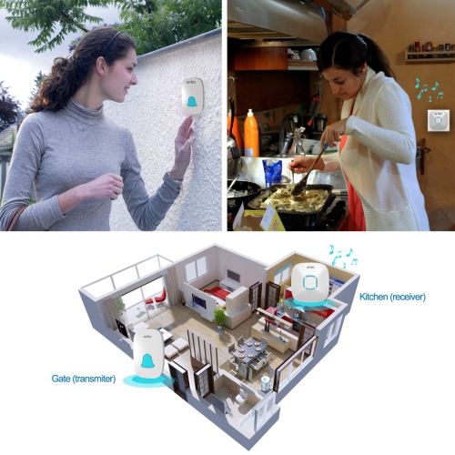 Sonnette, ensemble de carillon de porte sans fil étanche avec 36 Chimes, volume réglable; 1000feet dB de fonctionnement, avec sonnette de porte à DEL