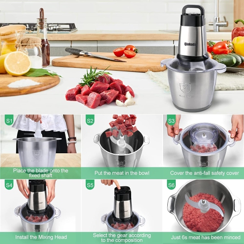 Electric Meat Grinder and Food Processor: 500W Power, 3.5L Capacity for Chopping Meat, 14-Cup Large Stainless Steel Electric Food Chopper with 4