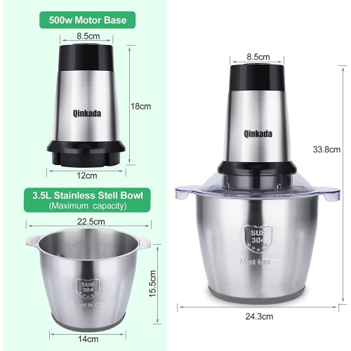 Electric Meat Grinder and Food Processor: 500W Power, 3.5L Capacity for Chopping Meat, 14-Cup Large Stainless Steel Electric Food Chopper with 4
