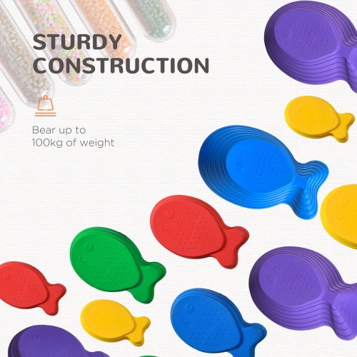 Outsunny 11pcs Balance Stepping Stones for Kids, Fish Style Non-slip Obstacle Course, Larger Size Stackable Balance Blocks Indoor Outdoor