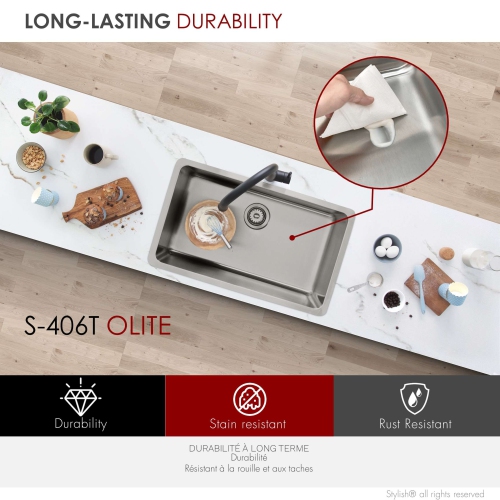 Stylish Dual-Mount 27" Stainless Steel Single Bowl Kitchen Sink S-406T