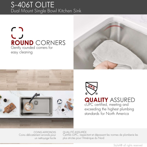 Stylish Dual-Mount 27" Stainless Steel Single Bowl Kitchen Sink S-406T