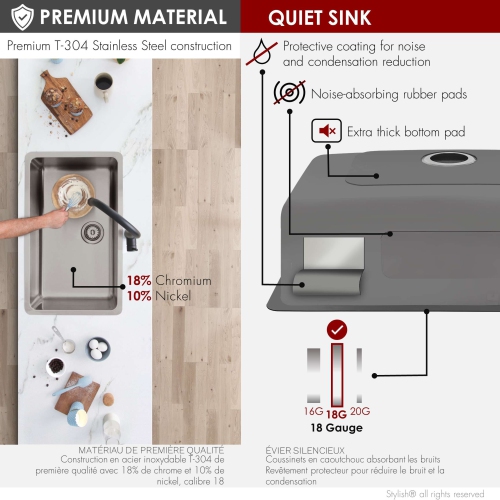 Stylish Dual-Mount 27" Stainless Steel Single Bowl Kitchen Sink S-406T