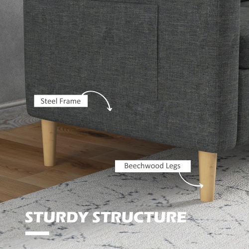 HOMCOM 56" Loveseat Sofa for Bedroom, Modern Love Seats Furniture, Upholstered 2 Seater Couch with Side Pockets, Solid Wood Frame for Living Room,