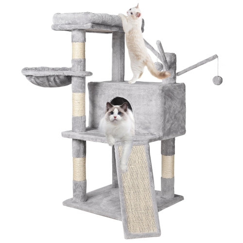 LIVINGBASICS  Small Breed Cat Scratchers, Cat Tree Cat Tower With Hammock And A Large Sisal Scratching Board In Grey