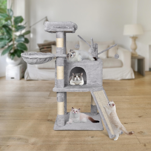 Grey Small Breed Cat Scratchers ,Cat Tree Cat Tower With Hammock And A Large Sisal Scratching Board